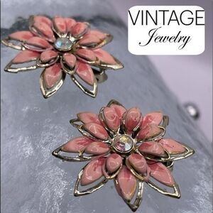 Coro Enamel Clip-On Floral Earrings